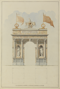 32550 Afbeelding van een ontwerp voor een erepoort, op te richten voor het bezoek van koning Willem II aan Utrecht op ...